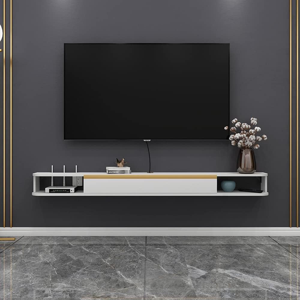 47.24 in Dark Gray Wall Mounted Wood TV Shelf with 3 Doors P789814
