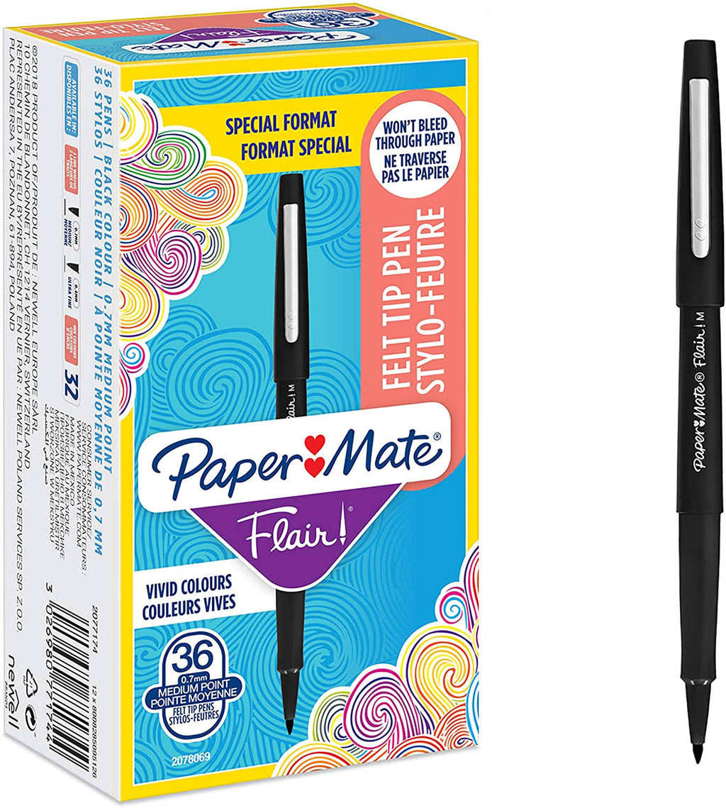 Black Felt Tip Pens, Medium Point (0.7mm), 36 Count P7679