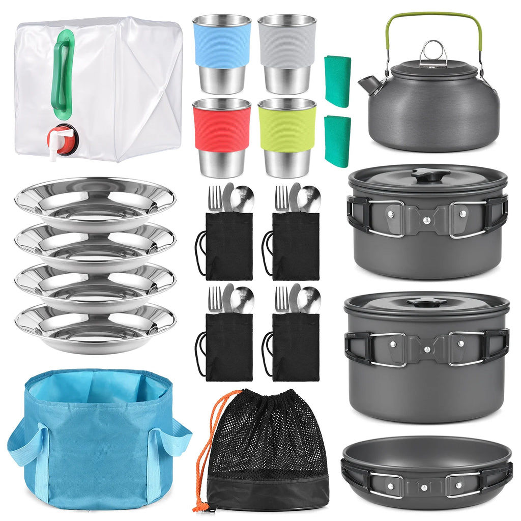 Collapsible Cookware Utensils Kit with Pan Knife Fork J242362