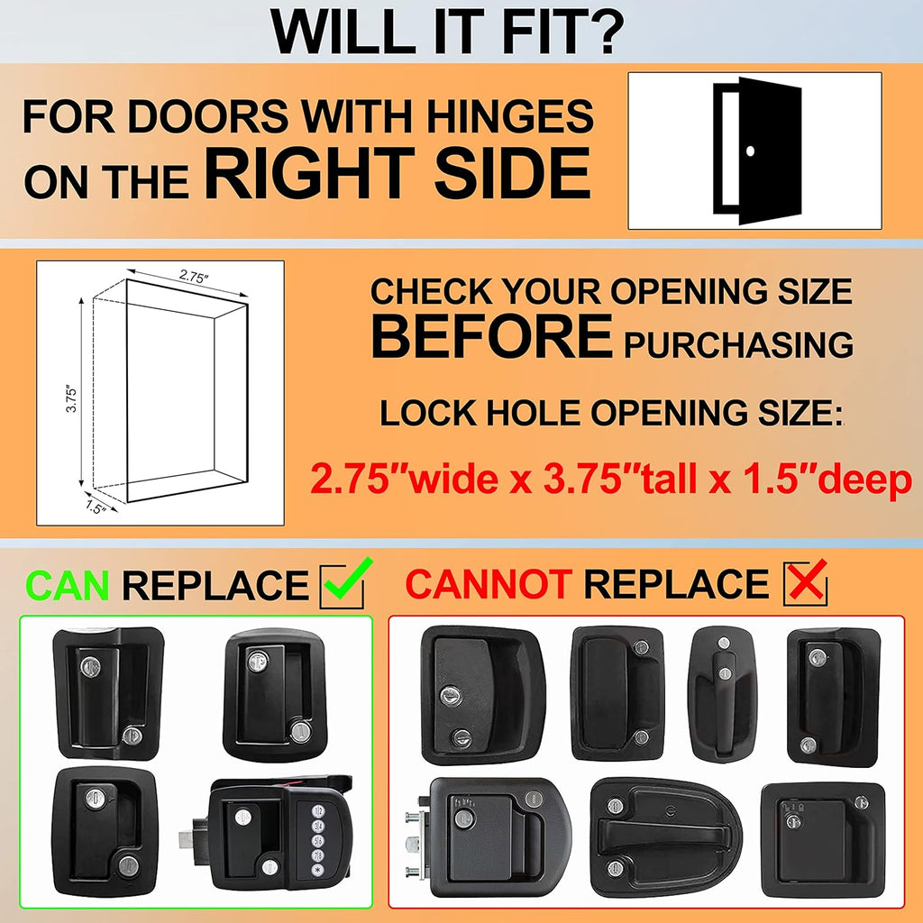 Black Zinc Alloy RV Door Lock with Backlit Keypad, 2 Remote Fobs, 4 Keys, Deadbolt M611017