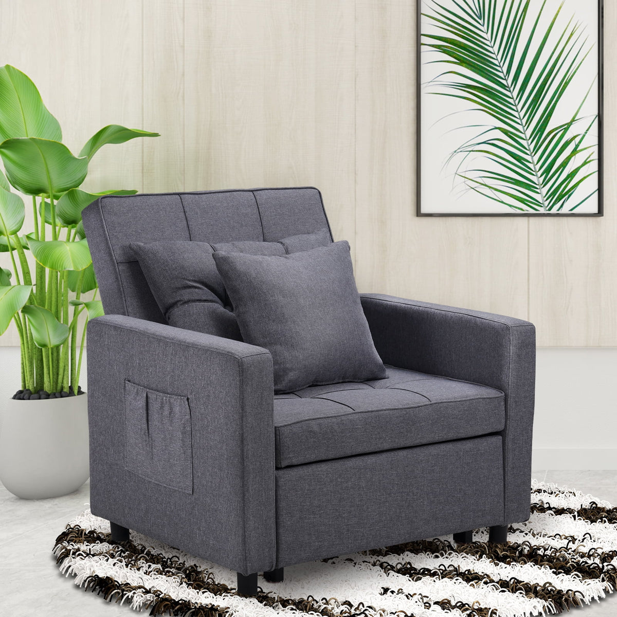 Dark Gray 3-in-1 Sofa Bed Chair with Adjustable Backrest K796306