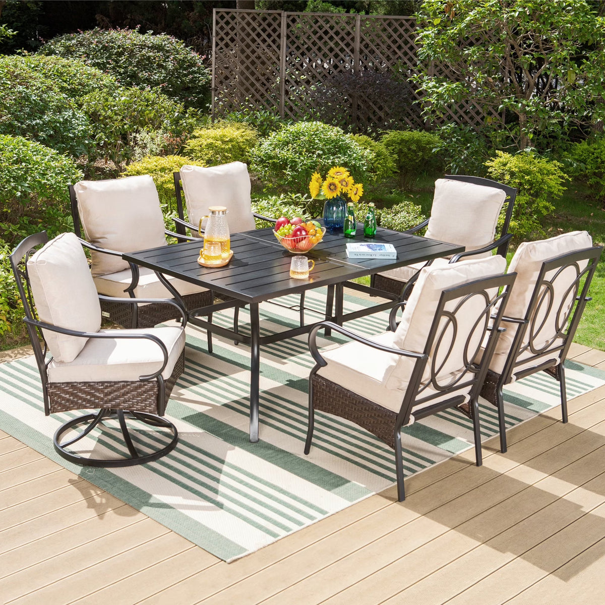 7-Piece Patio Dining Set with Swivel Wicker Chairs and Cushions G204