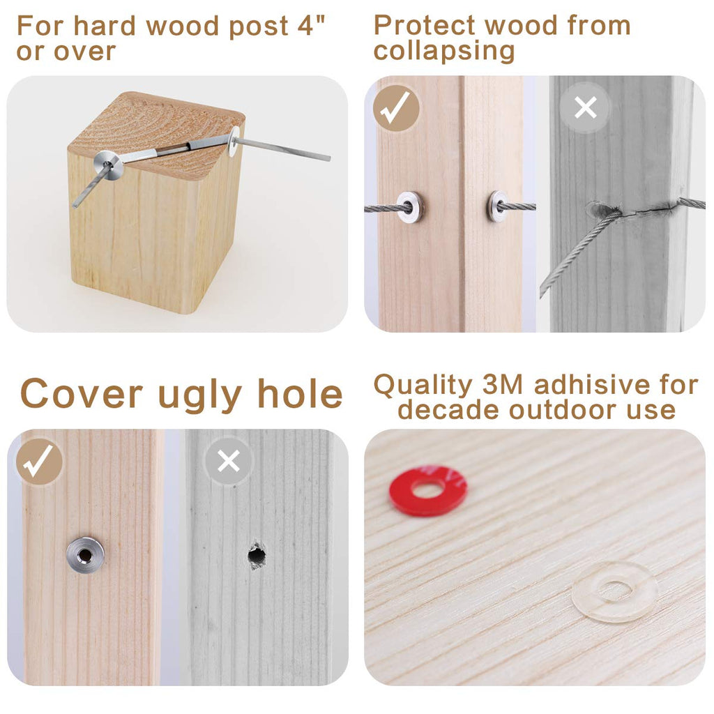 50Pack Cable Railing Kit Angled Protective Grommet for 90 Degree Corner 45 Degree L Shape Protector Sleeve for 1/8 Wire Rope Wood Posts T316 Stainless Steel I505906