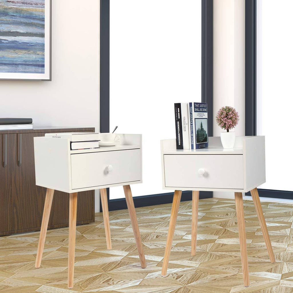 Set of 2 White Bedside Table with Drawer J754