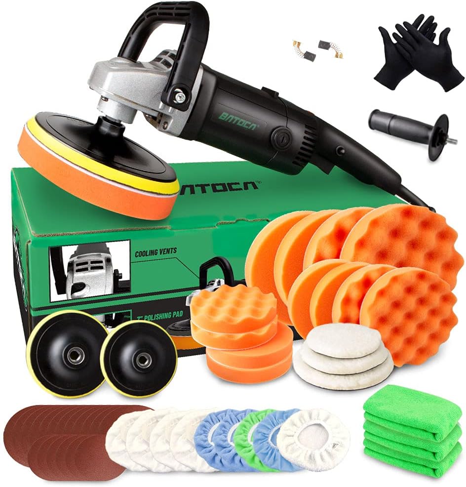 7 Inch 1200W Rotary Car Polisher with Foam Pads and Wool Pads F9458
