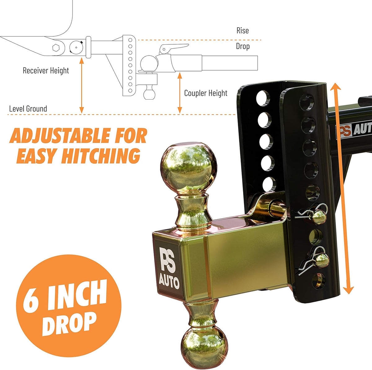 Adjustable Trailer Hitch Ball Mount, 2-inch Receiver, 6-inch Drop, 20,000 LBS Y875903