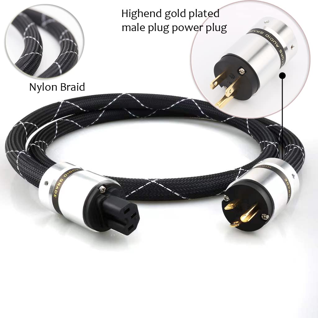 12AWG HiFi Power Cord 125V 15A 3-Prong Audiophile AC Power Cable with US Connector Plug (1.5M / 4.92FT) Pack of 2 M83158
