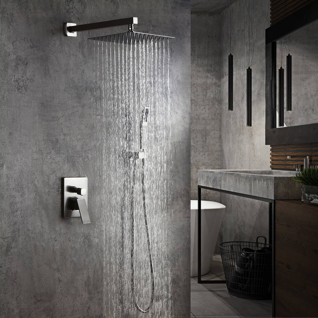 Brushed Nickel 10x22 Shower Set Rainfall Shower Head Handheld Spray E567967