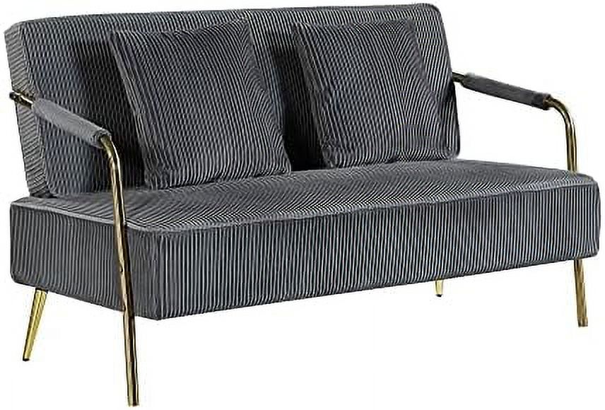 Velvet Loveseat Sofa with 2 Throw Pillows and Gold Metal Legs Q398020