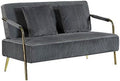 Velvet Loveseat Sofa with 2 Throw Pillows and Gold Metal Legs Q398020