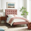 Blush Velvet Button Tufted Twin Bed I577
