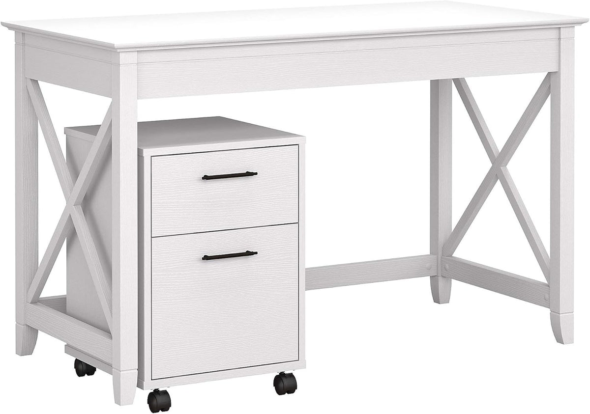 Dark Gray Hickory Writing Desk with 2 Drawer Mobile File Cabinet H703724