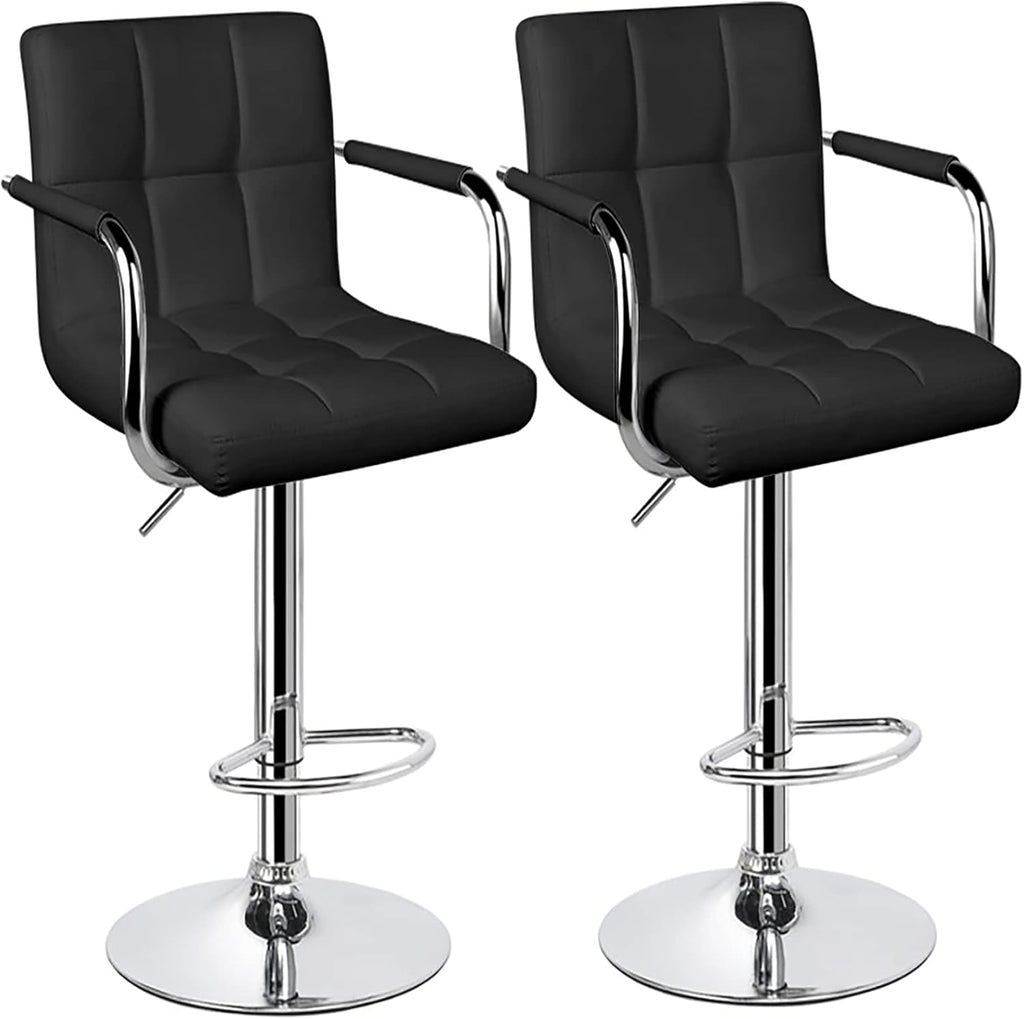 White Bar Stools Set of 2 with Arms Swivel Adjustable Counter Height Bar Chair Y10274