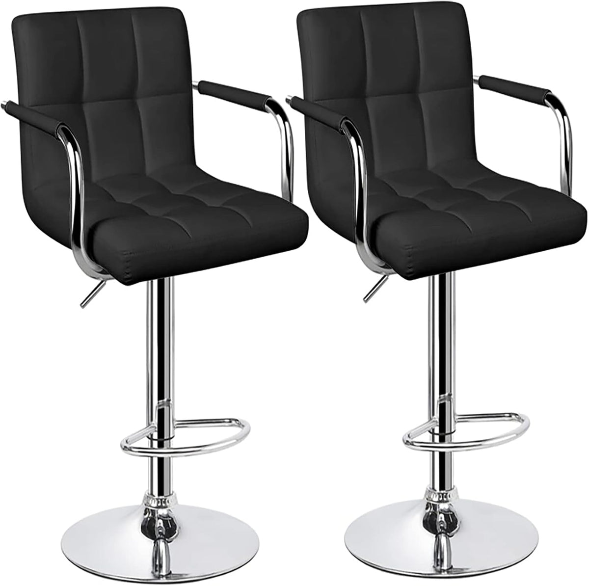 White Bar Stools Set of 2 with Arms Swivel Adjustable Counter Height Bar Chair Y10274