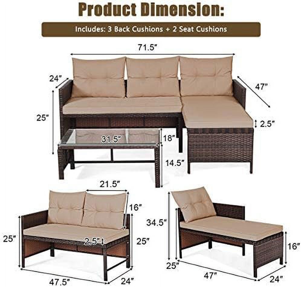 3 Piece Outdoor Rattan Corner Sofa Set with Coffee Table T327