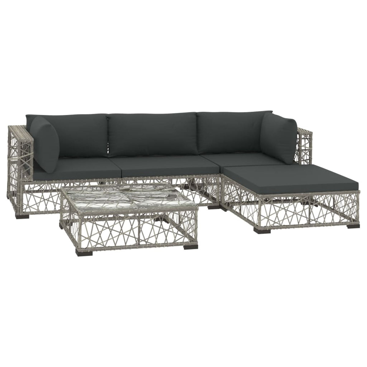 5 Piece Gray Poly Rattan Outdoor Sectional Sofa Set V758523