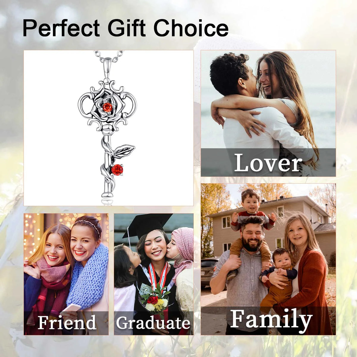 Sterling Silver Rose Key to Heart Pendant Necklace S484