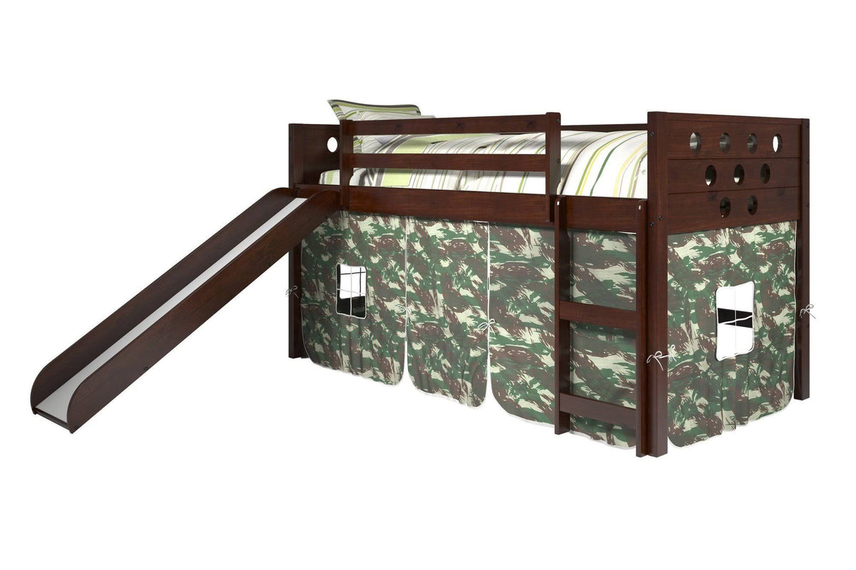 Twin Circles Low Loft with Slide and Camo Tent Kit in Dark Cappuccino Finish B8688