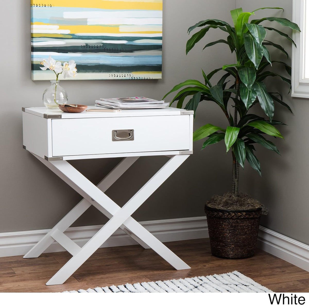 White Painted Wood Side Table N71233