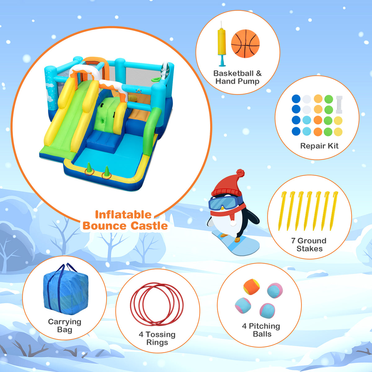 7-in-1 Kids Inflatable Bounce Castle I397
