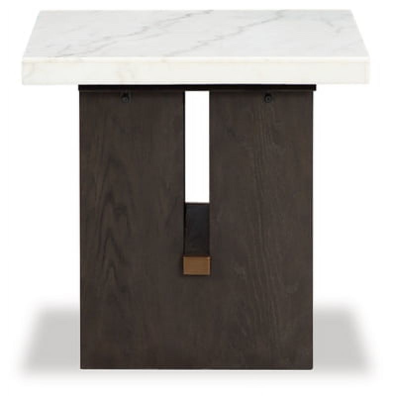 Traditional End Table with Marble Tabletop, Dark Brown & White P938