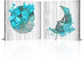 2 Pieces Teal Blue Floral Canvas Print Framed Wall Art F626