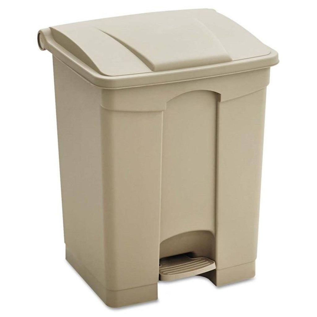 Tan Plastic Trash Can 23 Gal with Flip Lid and Foot Pedal L572