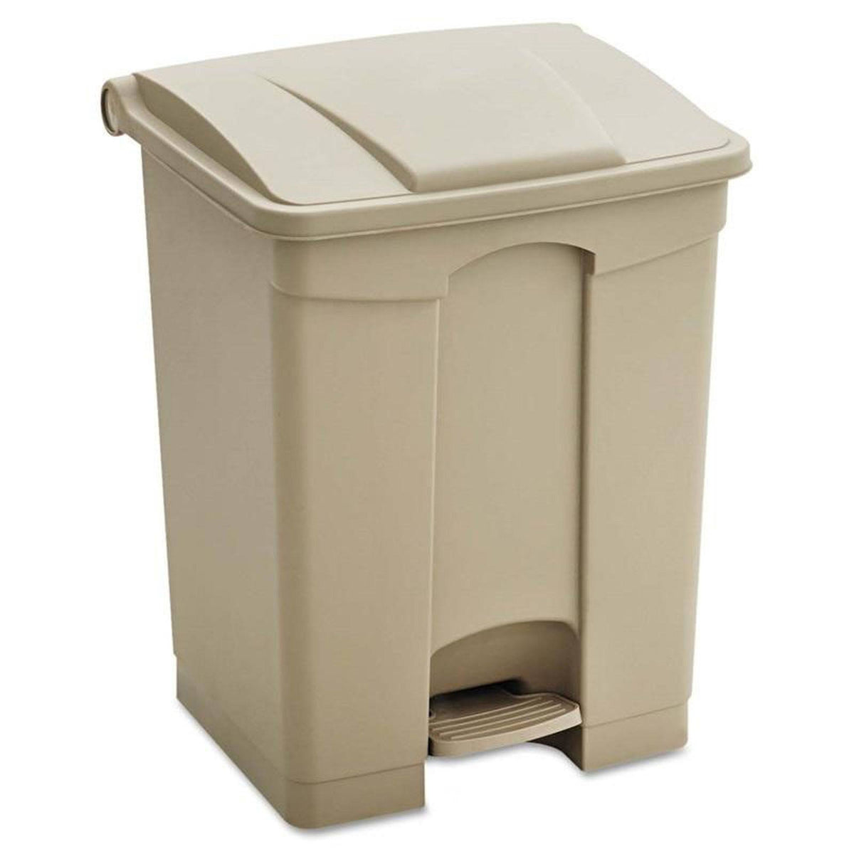 Tan Plastic Trash Can 23 Gal with Flip Lid and Foot Pedal L572