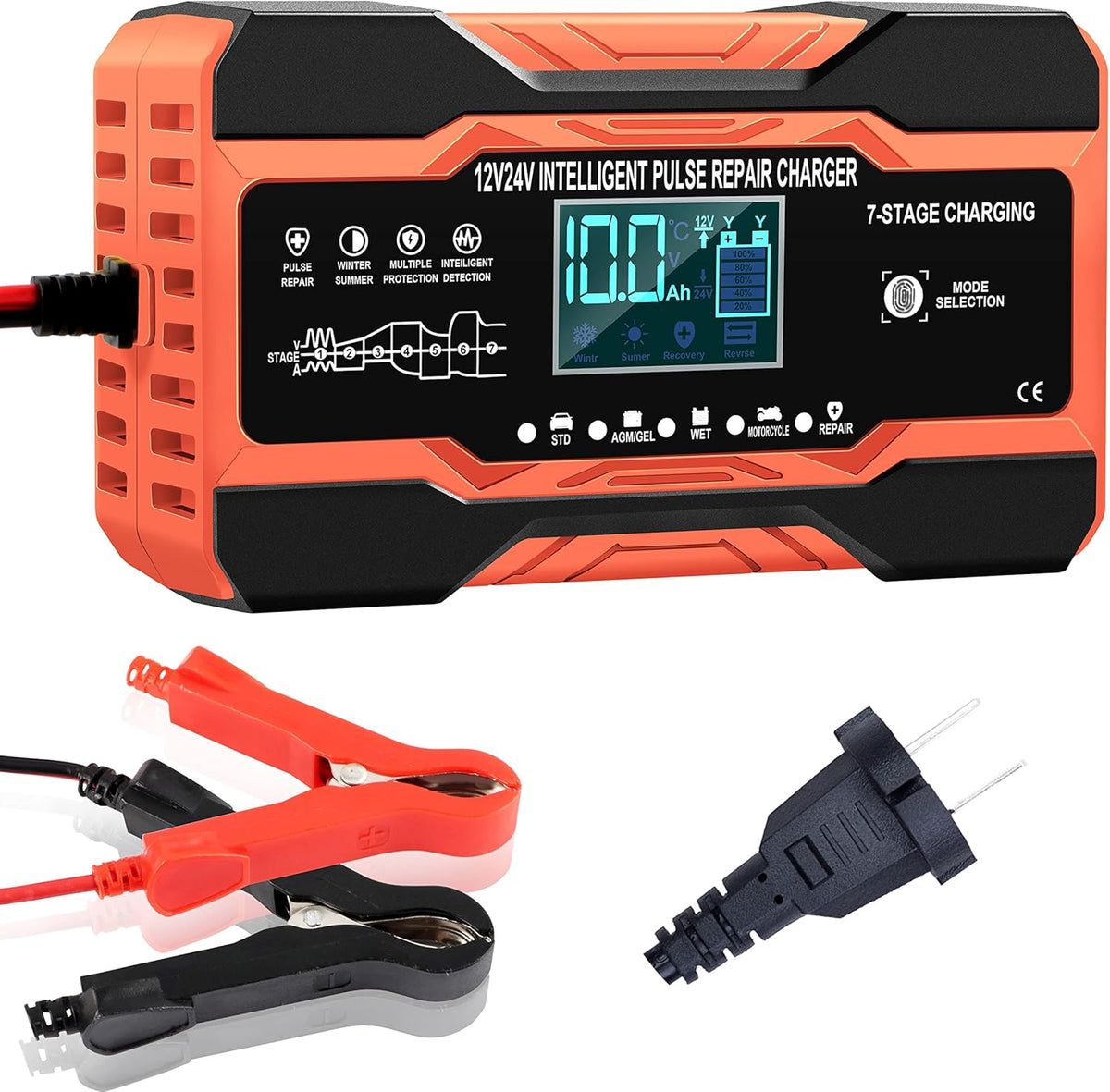 12V/10A 24V/5A Portable Battery Charger Maintainer, Pack of 2 T42238