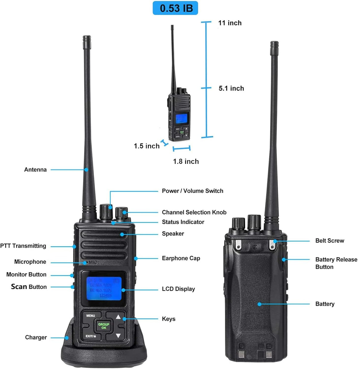 6 Packs UHF Two Way Radios Walkie Talkies with Earpieces E635768