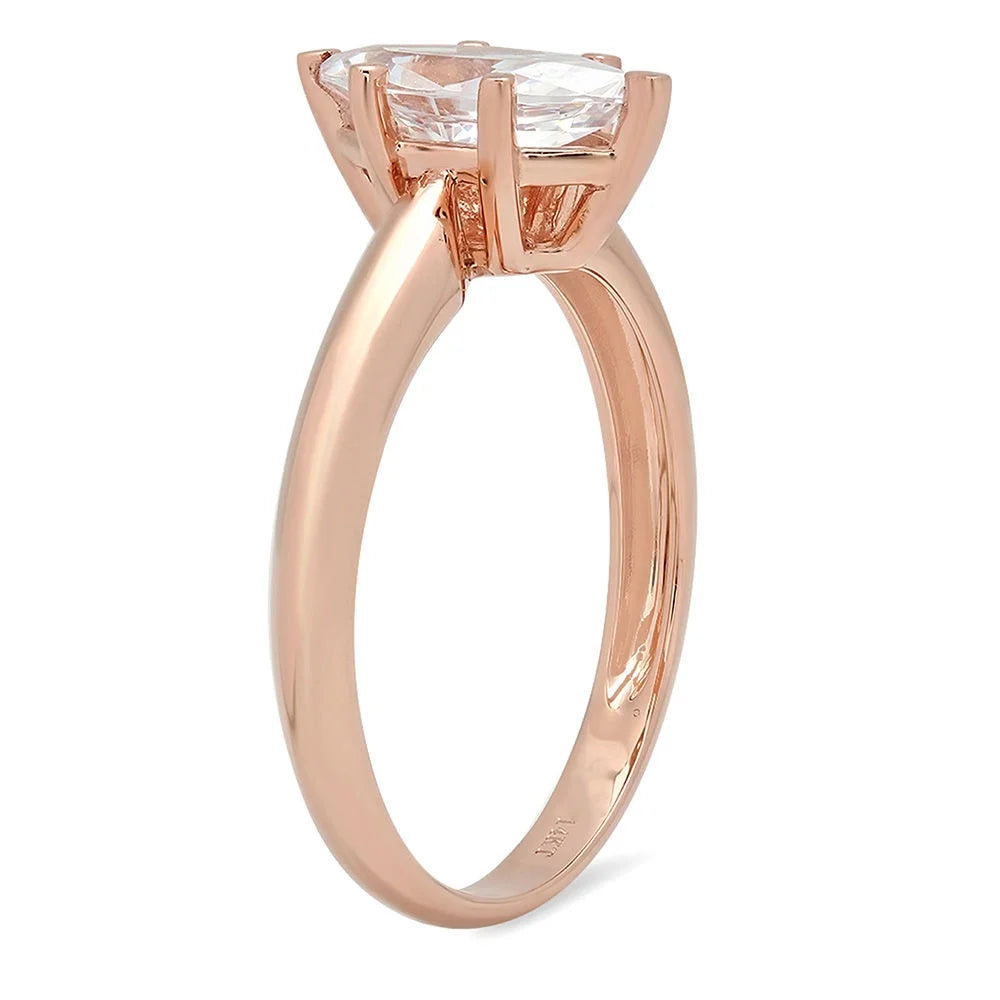 Marquise Cut Clear Simulated Diamond 14k Pink Rose Gold Solitaire Ring G83850