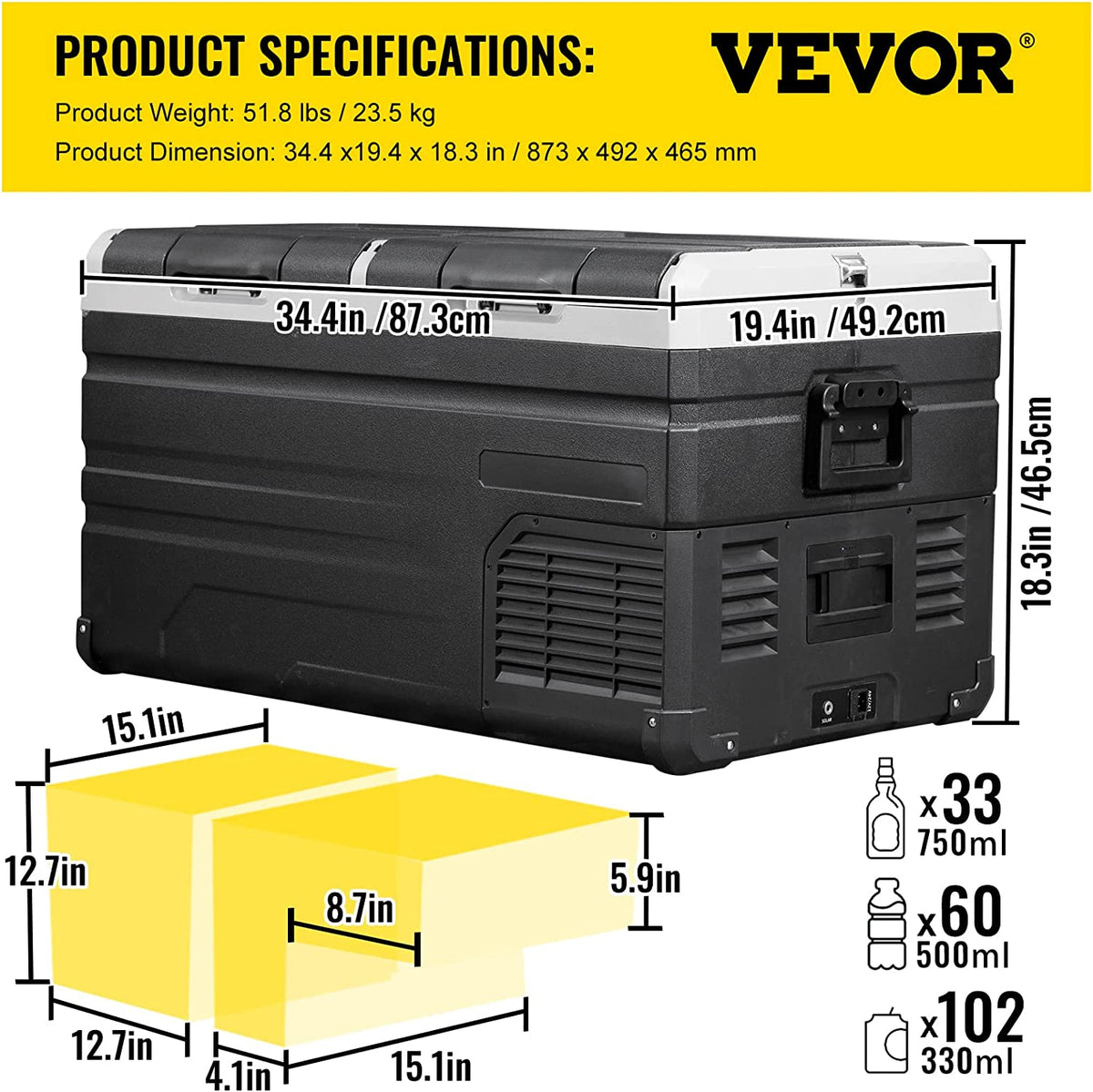 12V 80 qt. Dual Door Chest Refrigerator with Cooler W57472