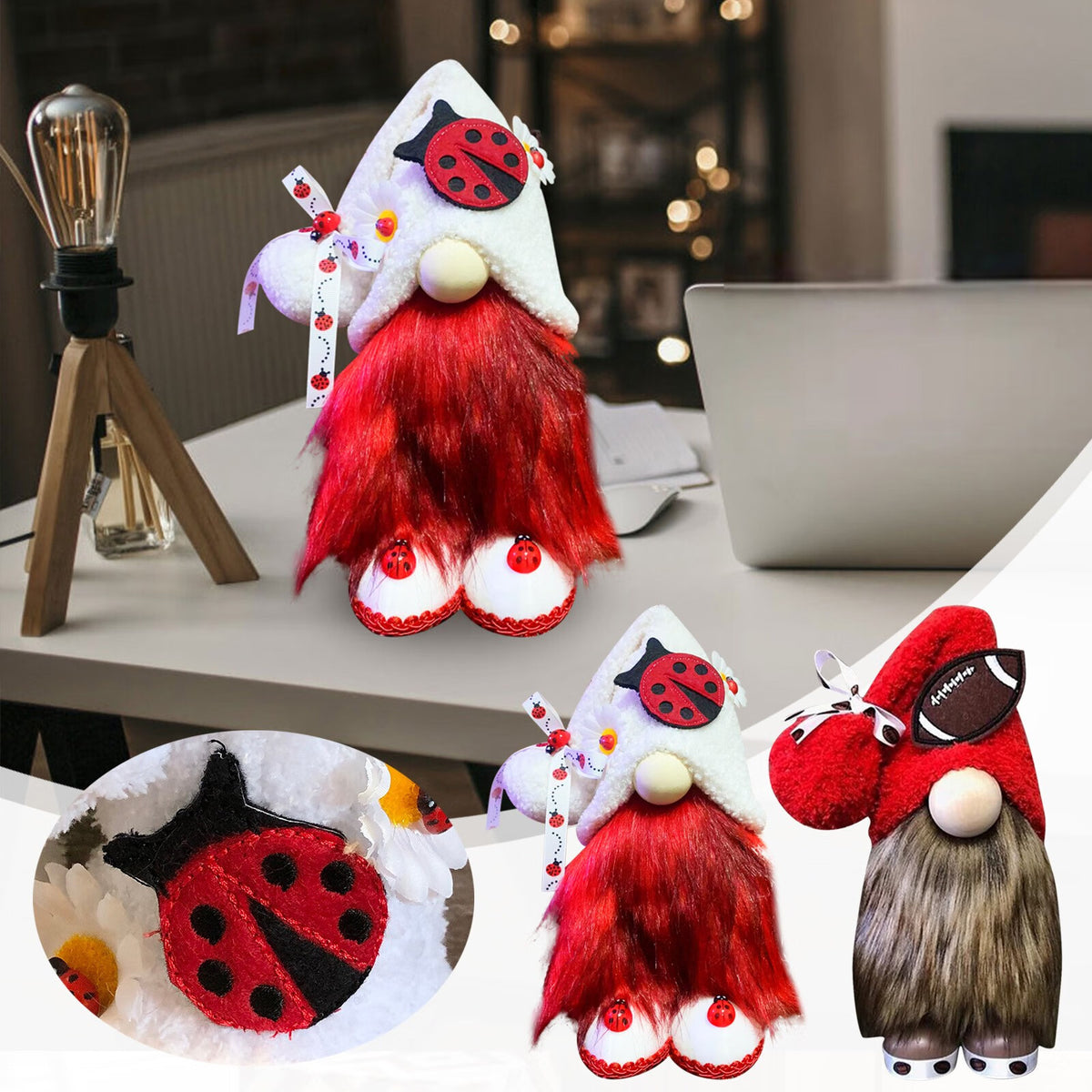 Ladybugs Daisy Gnome Holiday Ornament Doll Decorations N98424