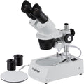 Binocular Stereo Microscope, 10X-80X Magnification, WF10x and WF20x Eyepieces, 2X and 4X Objectives, Halogen Light Source, Pillar Stand G99546