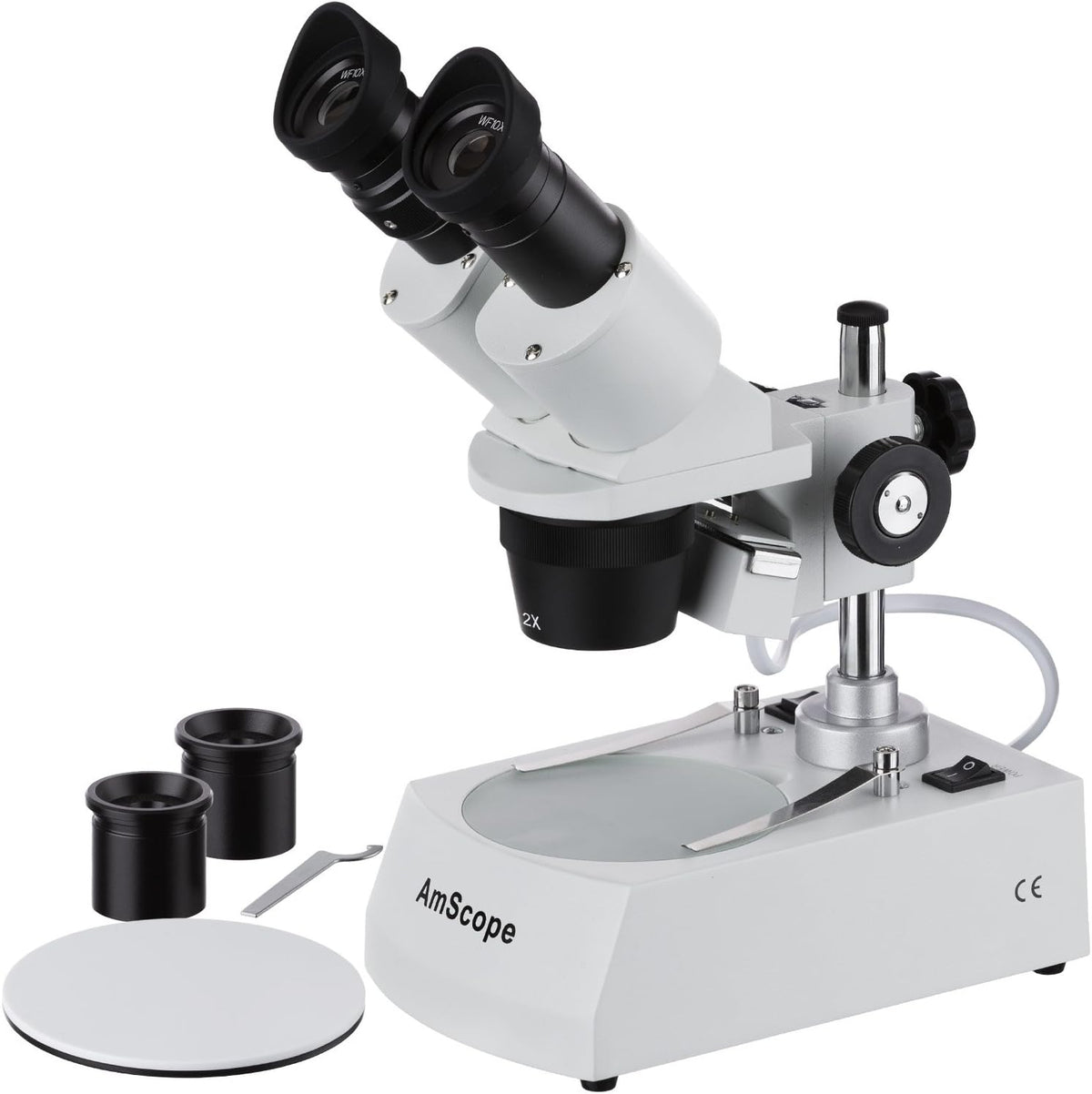 Binocular Stereo Microscope, 10X-80X Magnification, WF10x and WF20x Eyepieces, 2X and 4X Objectives, Halogen Light Source, Pillar Stand G99546