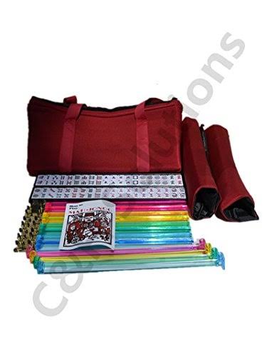 4 Color Pushers and 4 Color Racks + American mAh Jong Set Burgundy Red Bag 166 Tiles N1049