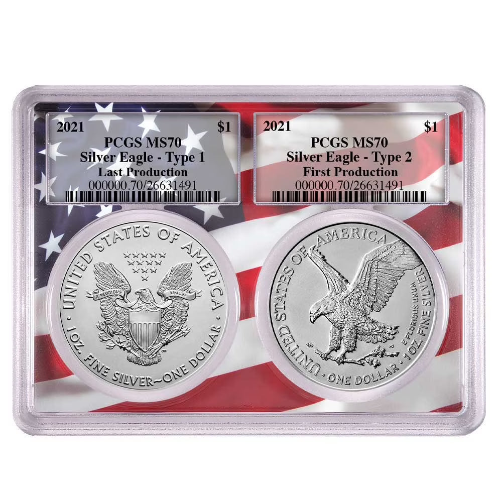 2021 $1 Silver Eagle Set PCGS MS70 Flag Frame Coin G7309