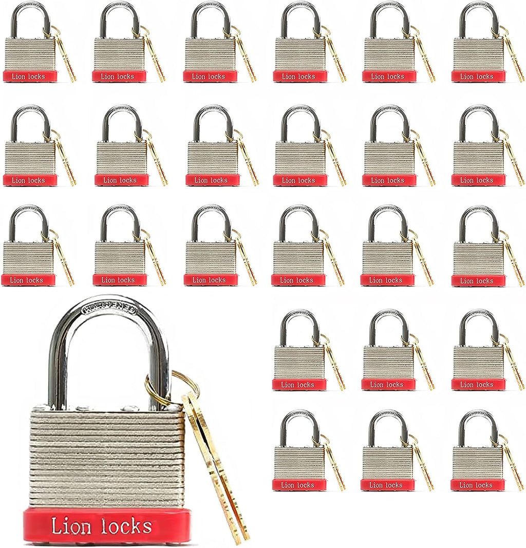 24 Keyed-Alike Padlocks with 1.25” Shackle, 48 Keys, Hardened Steel Case, Brass Cylinder U8325