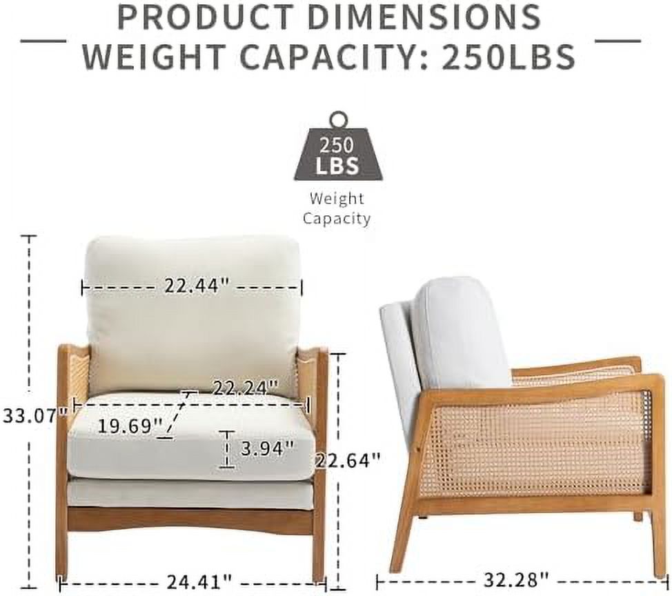 Beige Velvet Upholstered Accent Chair with Rattan Armrest S83765