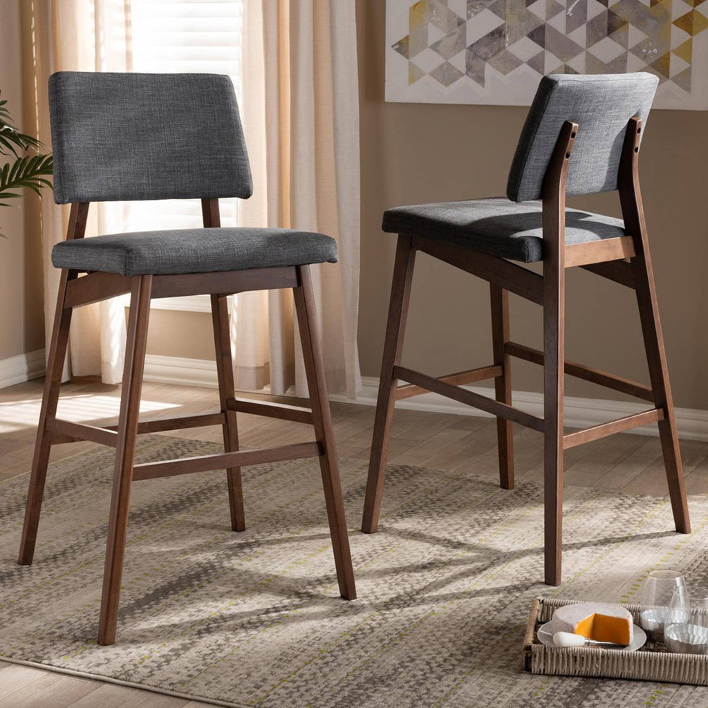 Dark Gray and Walnut Bar Stool Set of 2 P421583