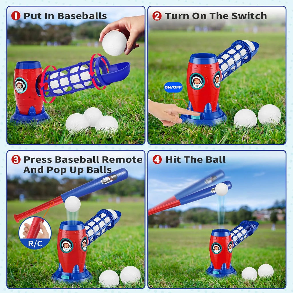 Baseball Pitching Machine Set with Remote Control Bat and 5 Balls D955