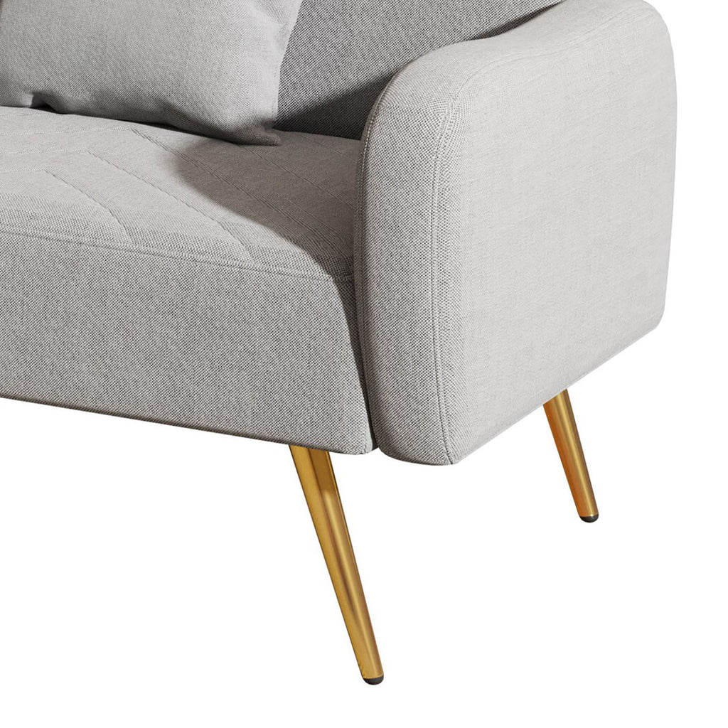 Grey Linen Upholstered Futon Sofa Bed with Two Pillows L56608