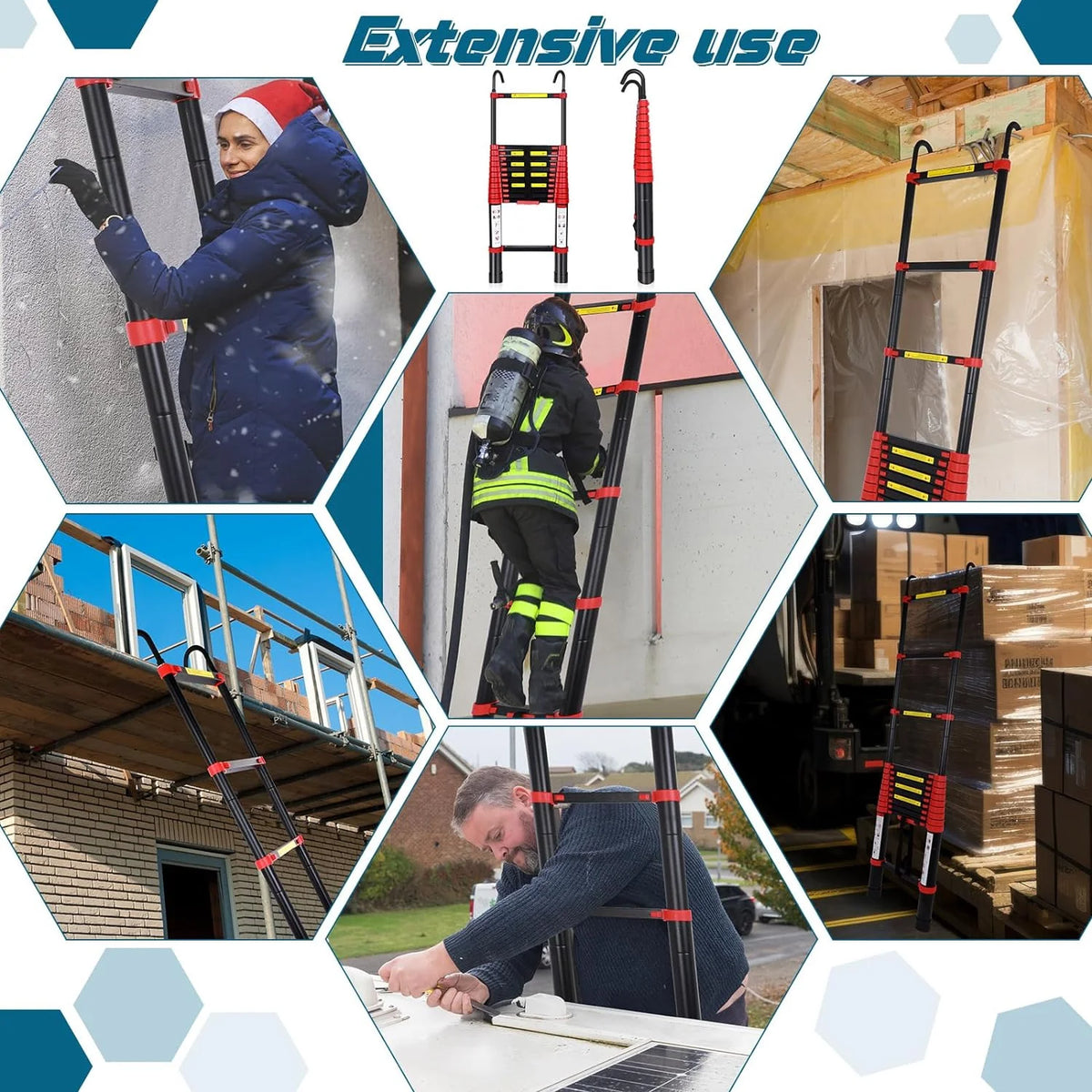 Telescoping Aluminum Folding Ladder with Hook, 330lbs Load Capacity K86942