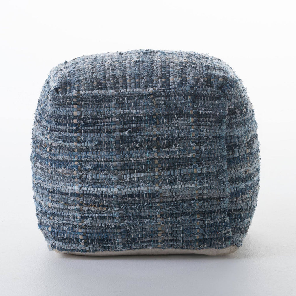 Blue Fabric Pouf Ottoman B354944