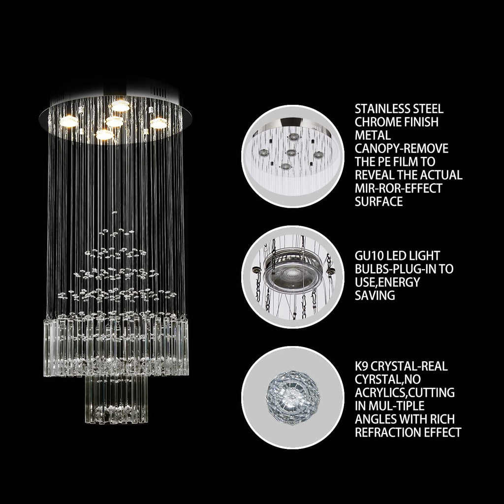 Crystal Raindrop 5-Lights Flush Mount Chandelier D666