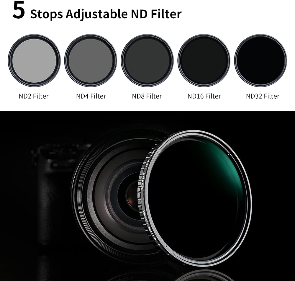 67mm Variable ND Lens Filter & Filter Cap Kit (2 Pcs) Adjustable Neutral Density ND2-ND32 with TPU Filter Cap R3931