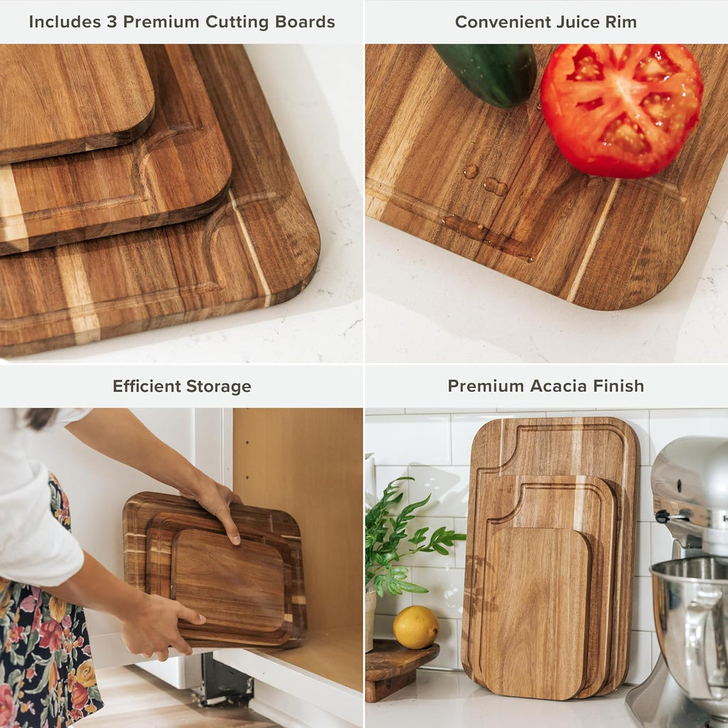 Acacia Wood Cutting Board Set of 3 with Juice Groove Z934499