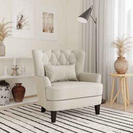 Cream Tufted Accent Club Chair with Nailhead Trim O815