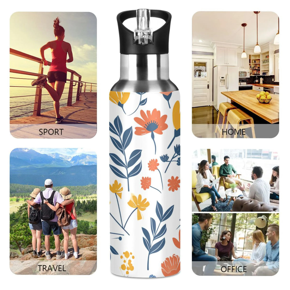 20 oz Insulated Stainless Steel Water Bottle with Straw Lid D1171