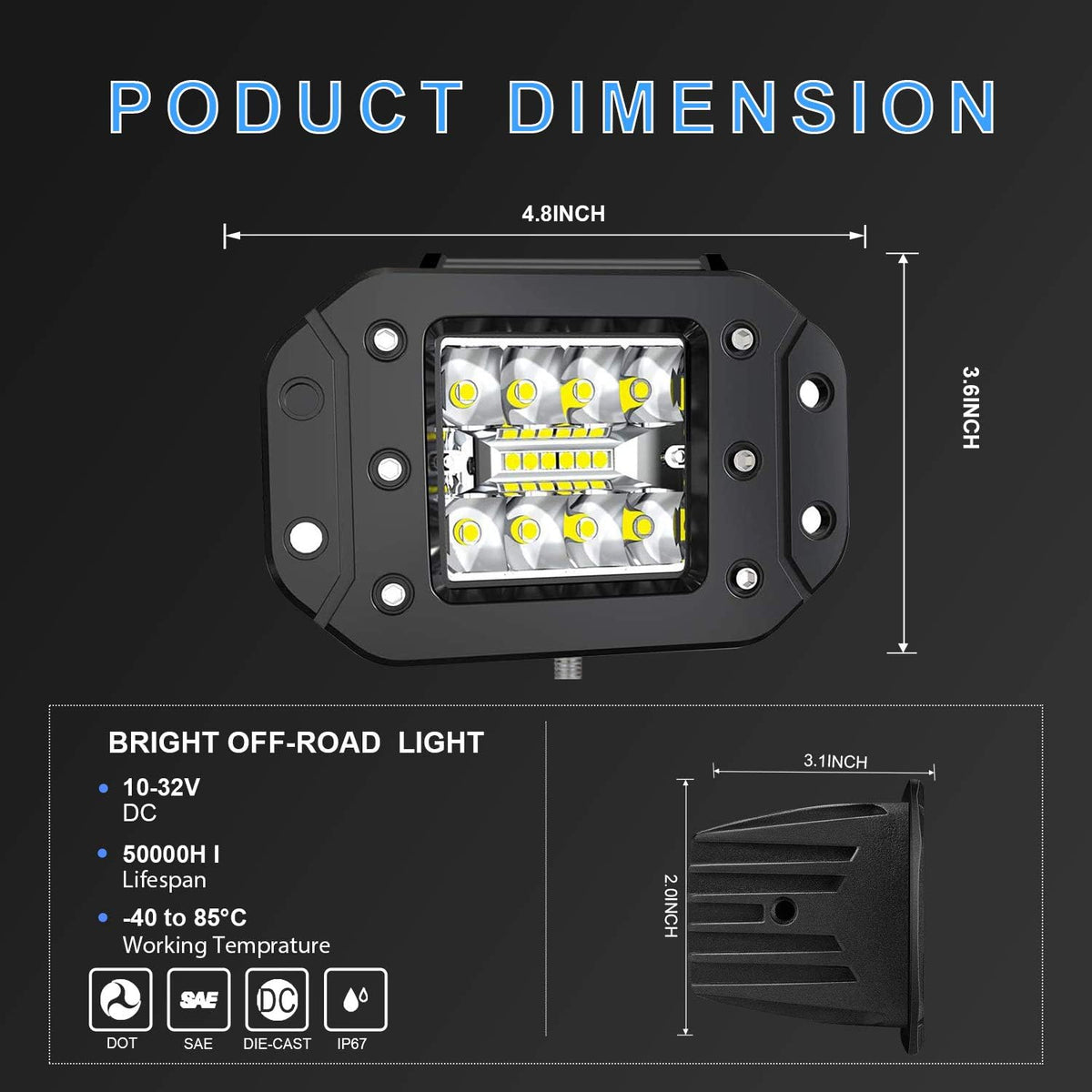 4PCS 42W LED Light Pods Spot Flood Combo Beam Work Light H698747
